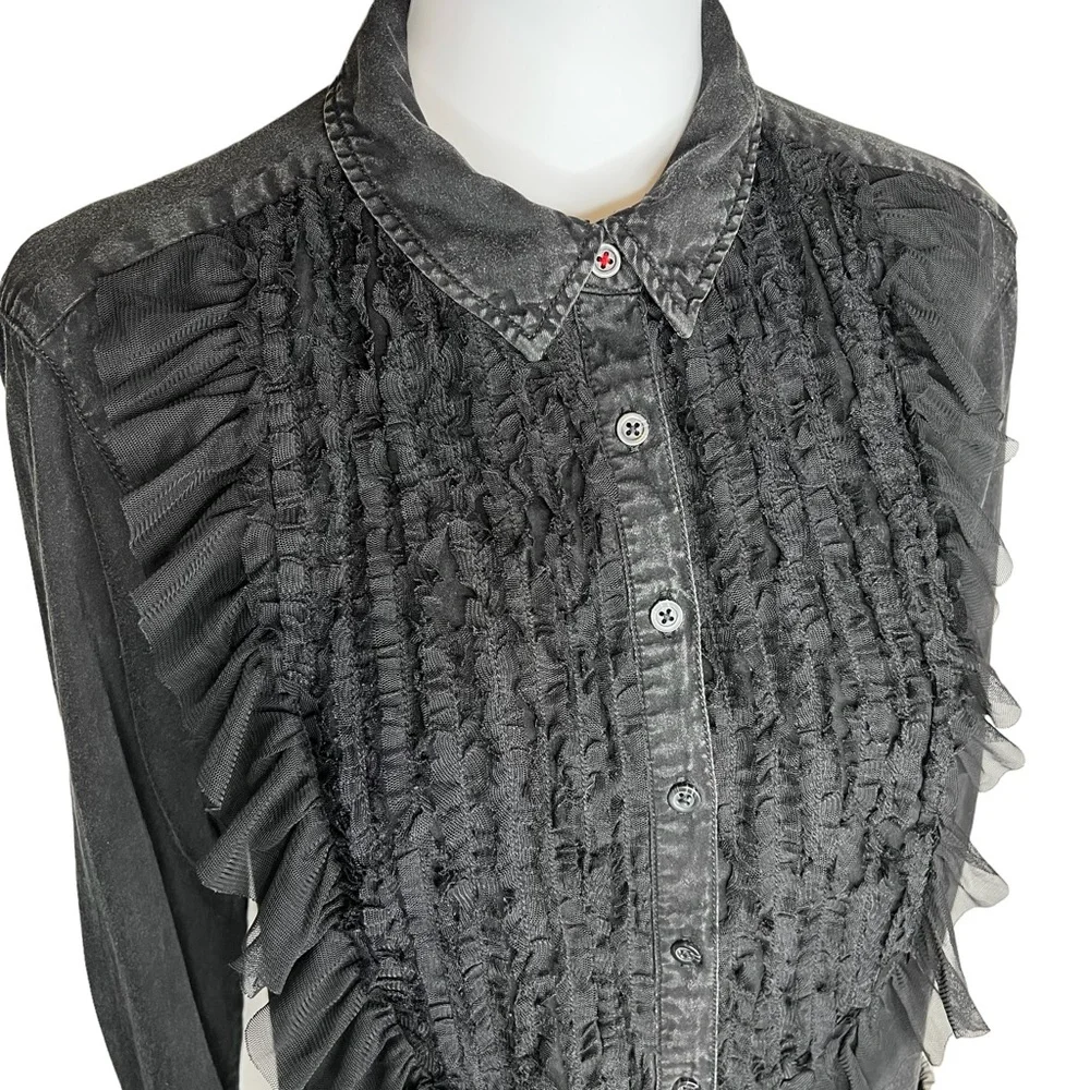 Pilcro Tulle Faded Black Collar Button Up Small - Picture 6 of 8